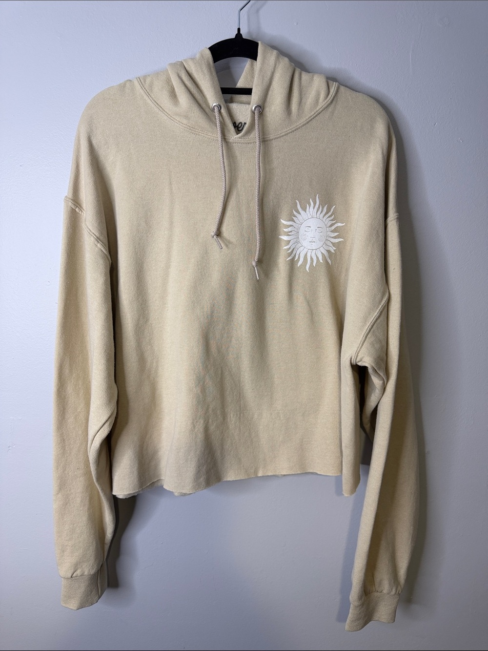 Beige Sun Graphic Cropped Hoodie